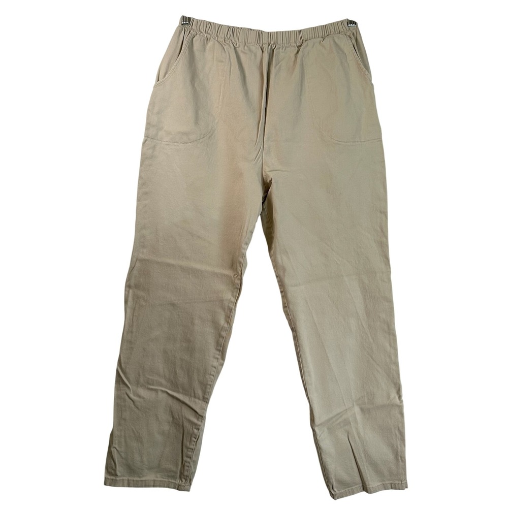 Denim & Co Khaki Tan Pull On Straight Leg Pants High Rise Cotton Spandex XL